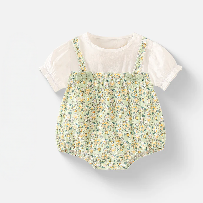 Baby Girl Allover Print Romper Dress – Seamless Lightweight Summer Bodysuit