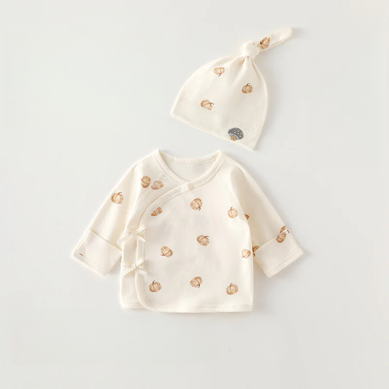 Newborn Cotton Baby Top with Hat – Seamless Side-Tie Infant Shirt