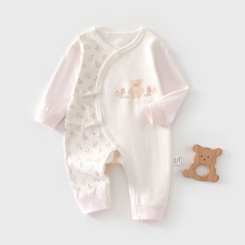 Newborn Baby Girl Cotton Romper with Lace Trim – Long Sleeve Spring Fall Outfit