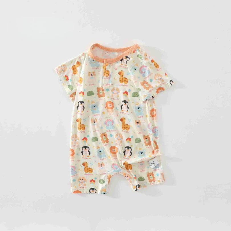 Baby Short Sleeve Printed Romper – Soft Lightweight Summer Bodysuit