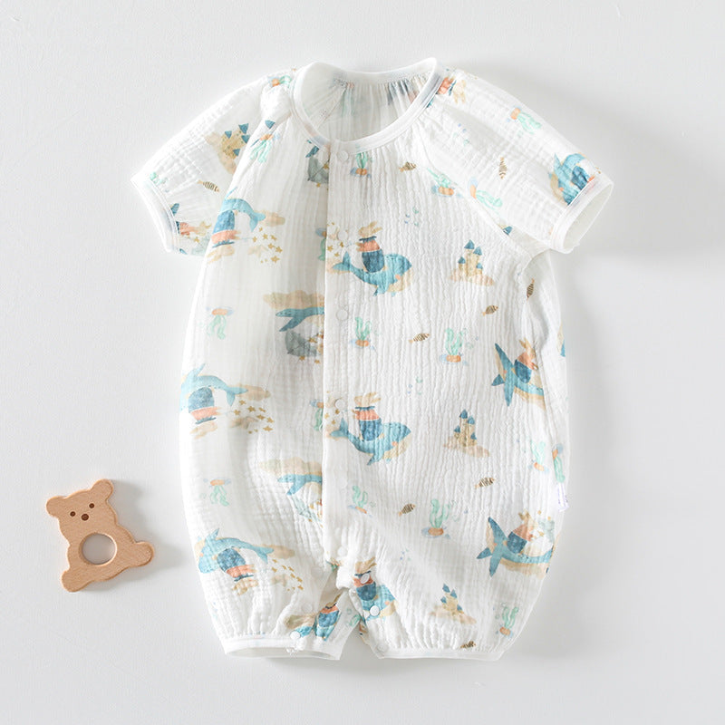 Newborn Cotton Gauze Romper – Lightweight Chinese Style Summer Bodysuit