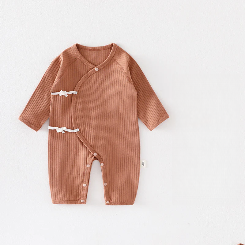 Newborn 0-3M Cotton Wrap Sleep Romper – Seamless Spring Fall Kimono Bodysuit