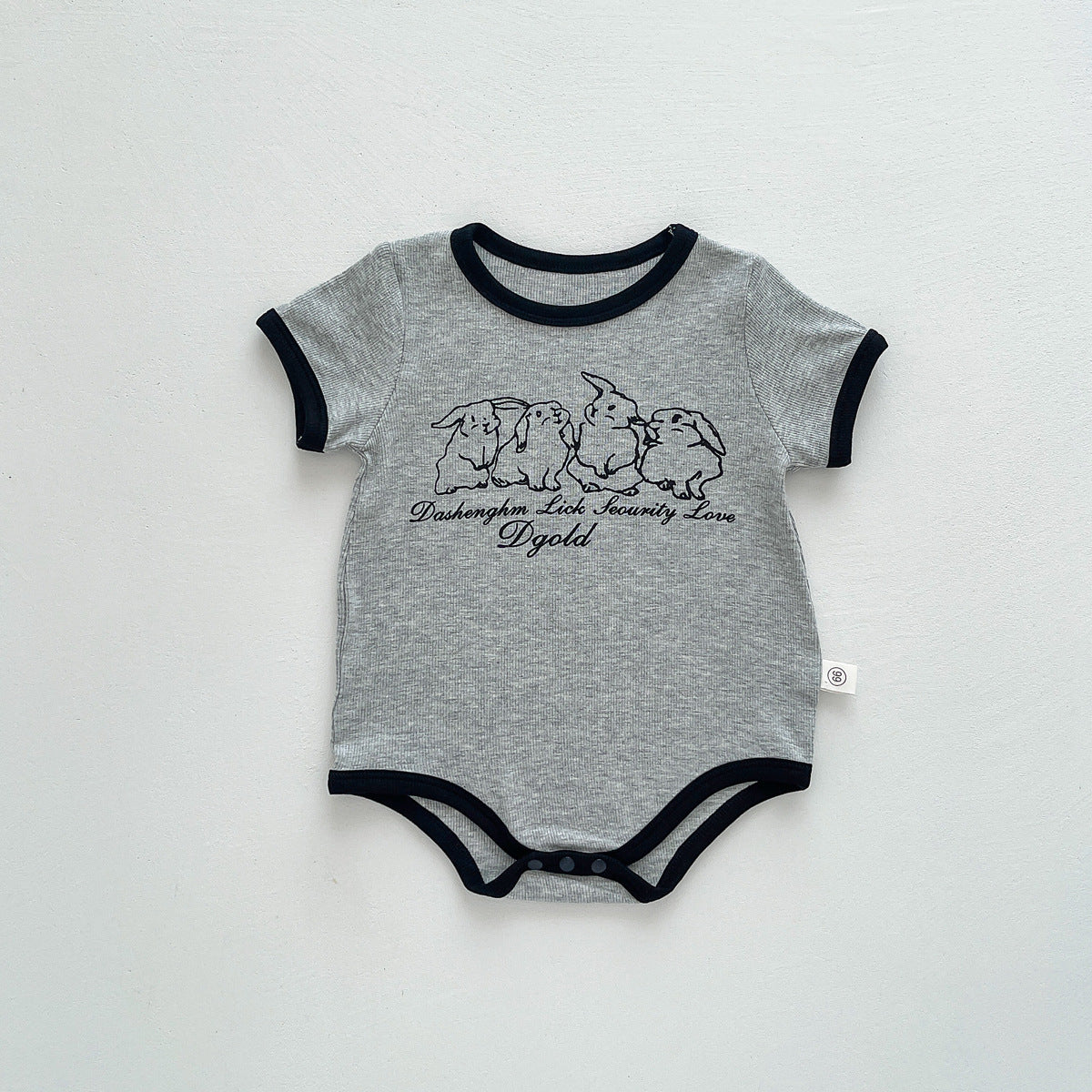 Unisex Newborn Ribbed Cartoon Bodysuit – Short Sleeve Korean Summer Romper