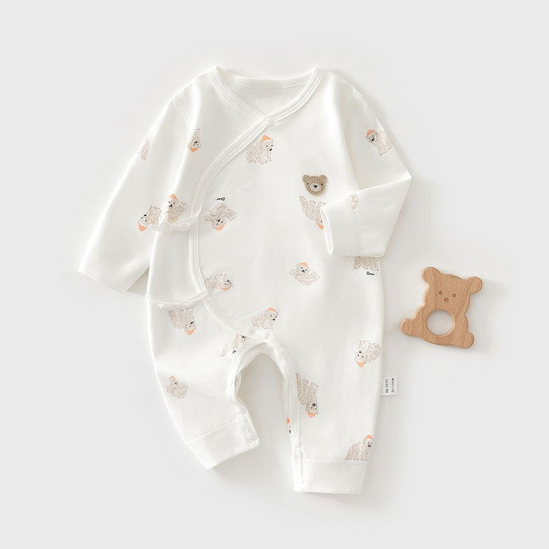 Newborn Baby Girl Cotton Romper with Lace Trim – Long Sleeve Spring Fall Outfit