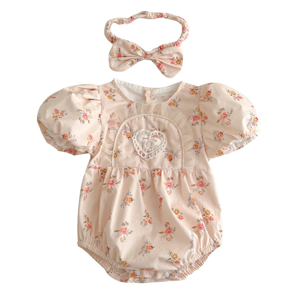 Baby Girl Pink Floral Romper Dress – Short Sleeve Matching Sister Summer Outfit