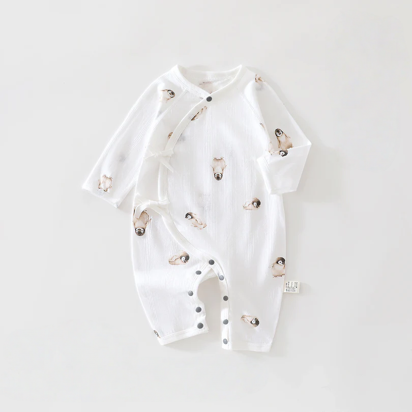 Newborn Tie-Side Cotton Sleep Romper – Lightweight Long Sleeve Summer Kimono Bodysuit