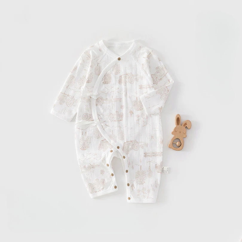 Newborn Tie-Side Cotton Sleep Romper – Lightweight Long Sleeve Summer Kimono Bodysuit