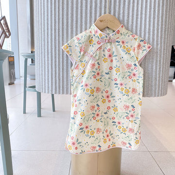 Baby Girl Floral Cotton Qipao Dress – Short Sleeve Chinese Style Outfit