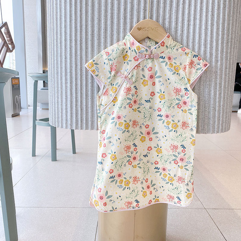 Baby Girl Floral Cotton Qipao Dress – Short Sleeve Chinese Style Outfit