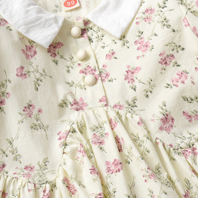 Toddler Girl Korean Floral Casual Dress – Short Sleeve Summer Outfit