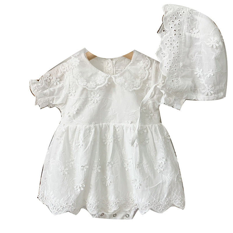 Baby Girl Short Sleeve Lace Romper Dress – Korean Style Summer Outfit