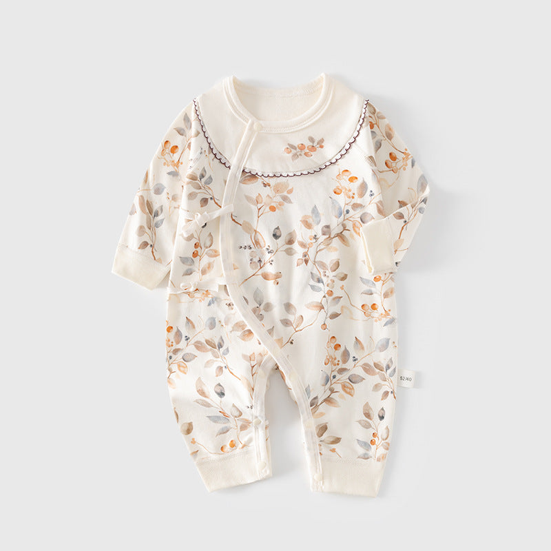 Newborn Baby Girl Cotton Kimono Layette Romper – Seamless Fall Winter Bodysuit