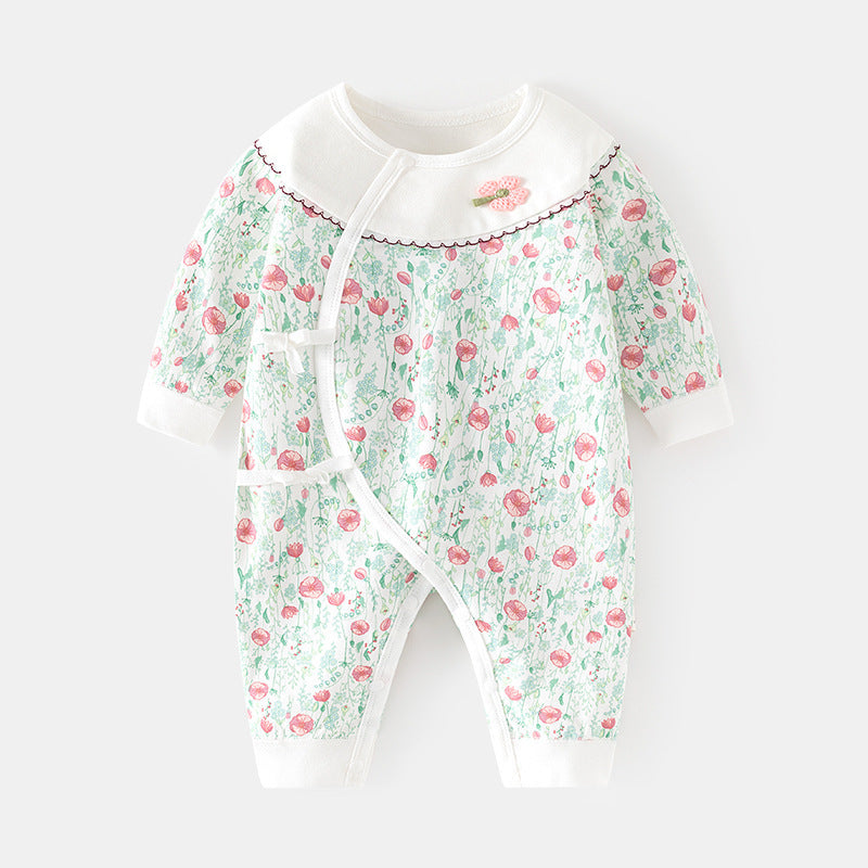 Newborn Baby Girl Cotton Kimono Layette Romper – Seamless Fall Winter Bodysuit