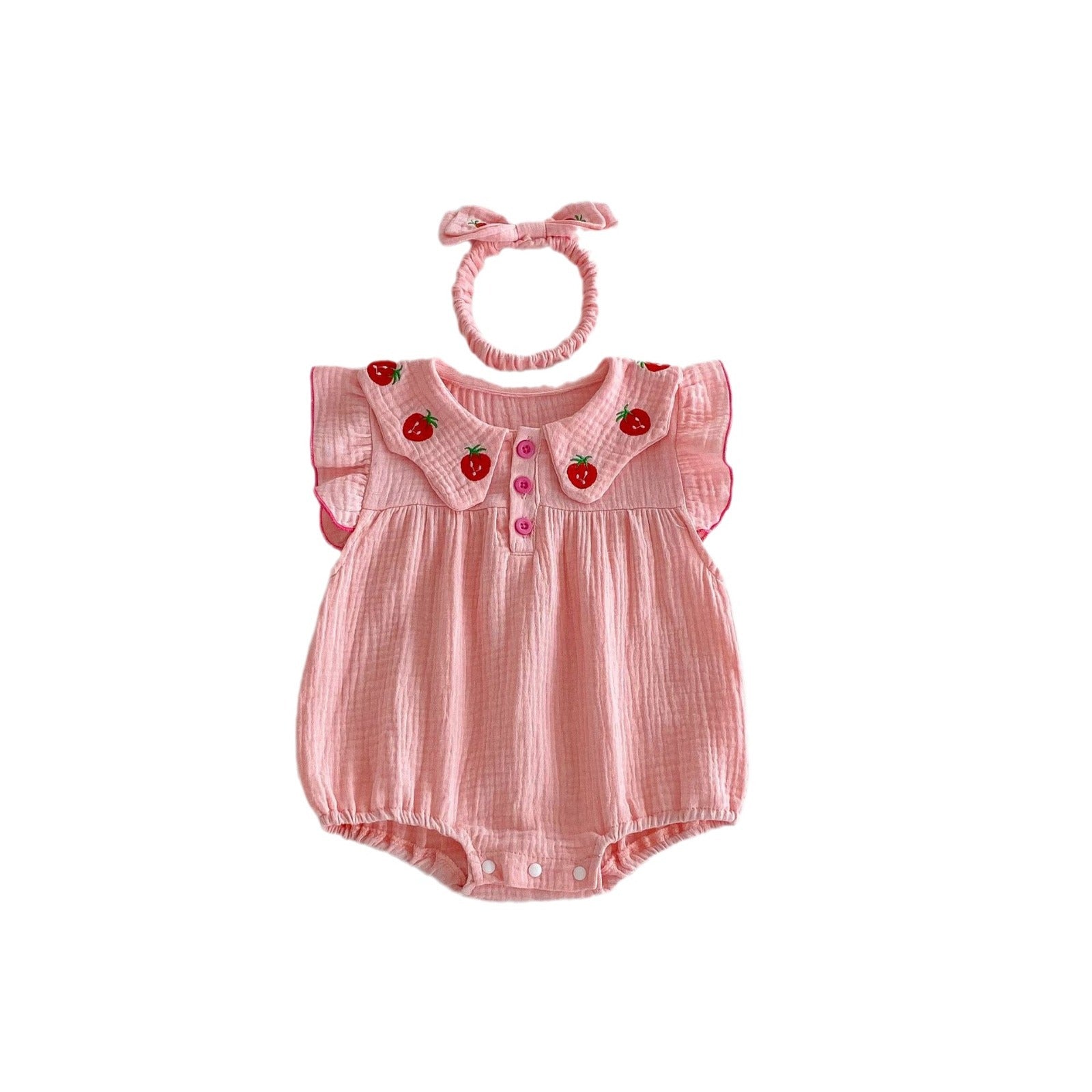 Baby Girl Crinkle Gauze Bodysuit Set with Headband – Princess Summer Romper