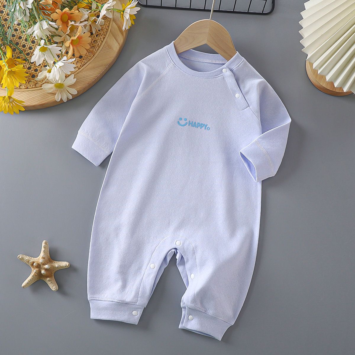 Newborn Cotton Jacquard Romper – Long Sleeve Seamless Spring Fall Bodysuit