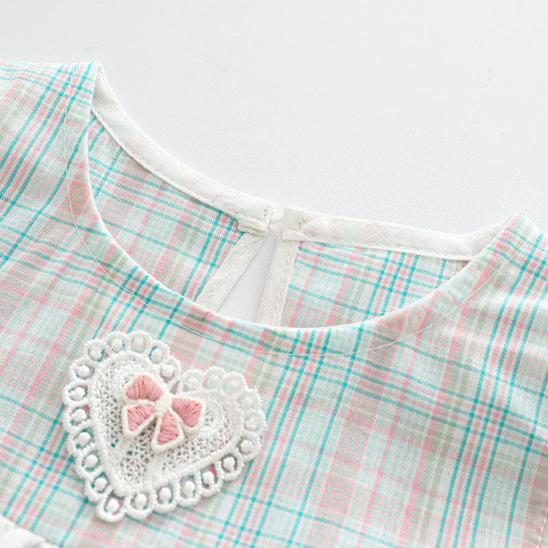 Baby Girl Dot Gingham Cotton Bodysuit – Breathable Summer Triangle Romper