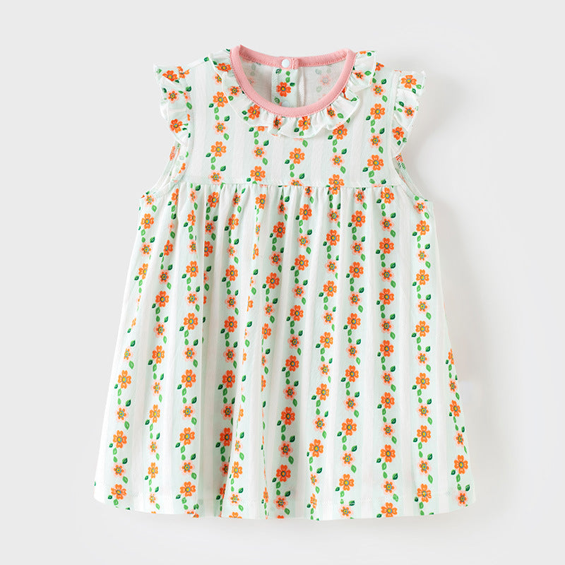 Baby Girl Sleeveless Floral Princess Dress – Lightweight Summer Outfit