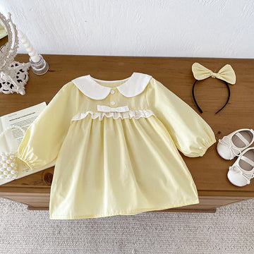 Baby Girl Butter Yellow Romper Dress – Long Sleeve Sweet Sister Spring Outfit