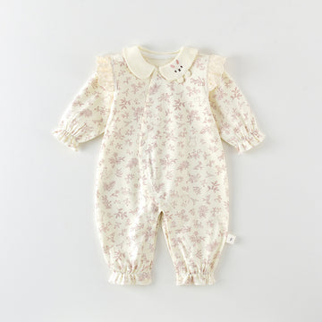 Baby Girl Soft Velvet Floral Romper – Long Sleeve Spring Fall Princess Outfit