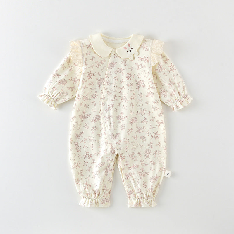 Baby Girl Soft Velvet Floral Romper – Long Sleeve Spring Fall Princess Outfit