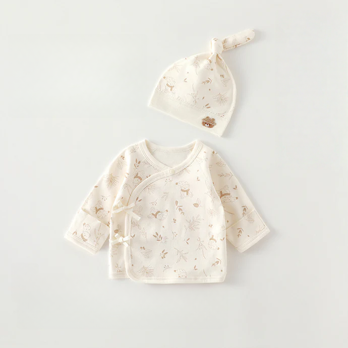 Newborn Cotton Baby Top with Hat – Seamless Side-Tie Infant Shirt
