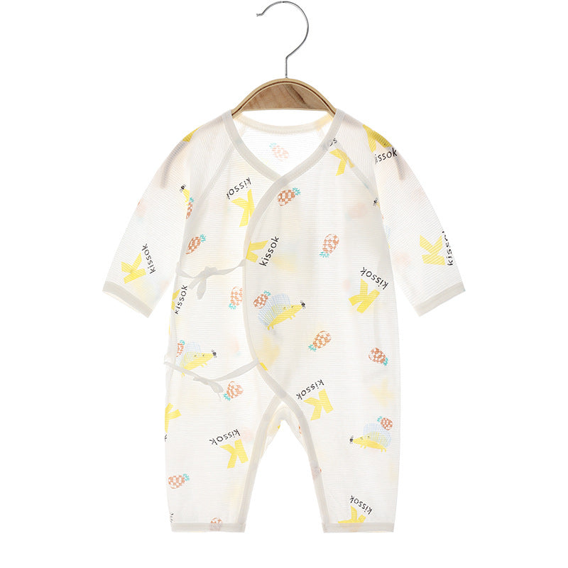 Newborn Lightweight Cotton Romper – Long Sleeve Openwork Summer Bodysuit