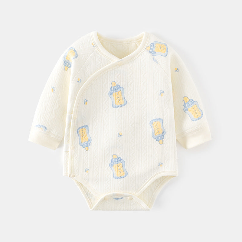 Newborn Long Sleeve Cotton Bodysuit – Lightweight Printed Spring Fall Baby Outfit