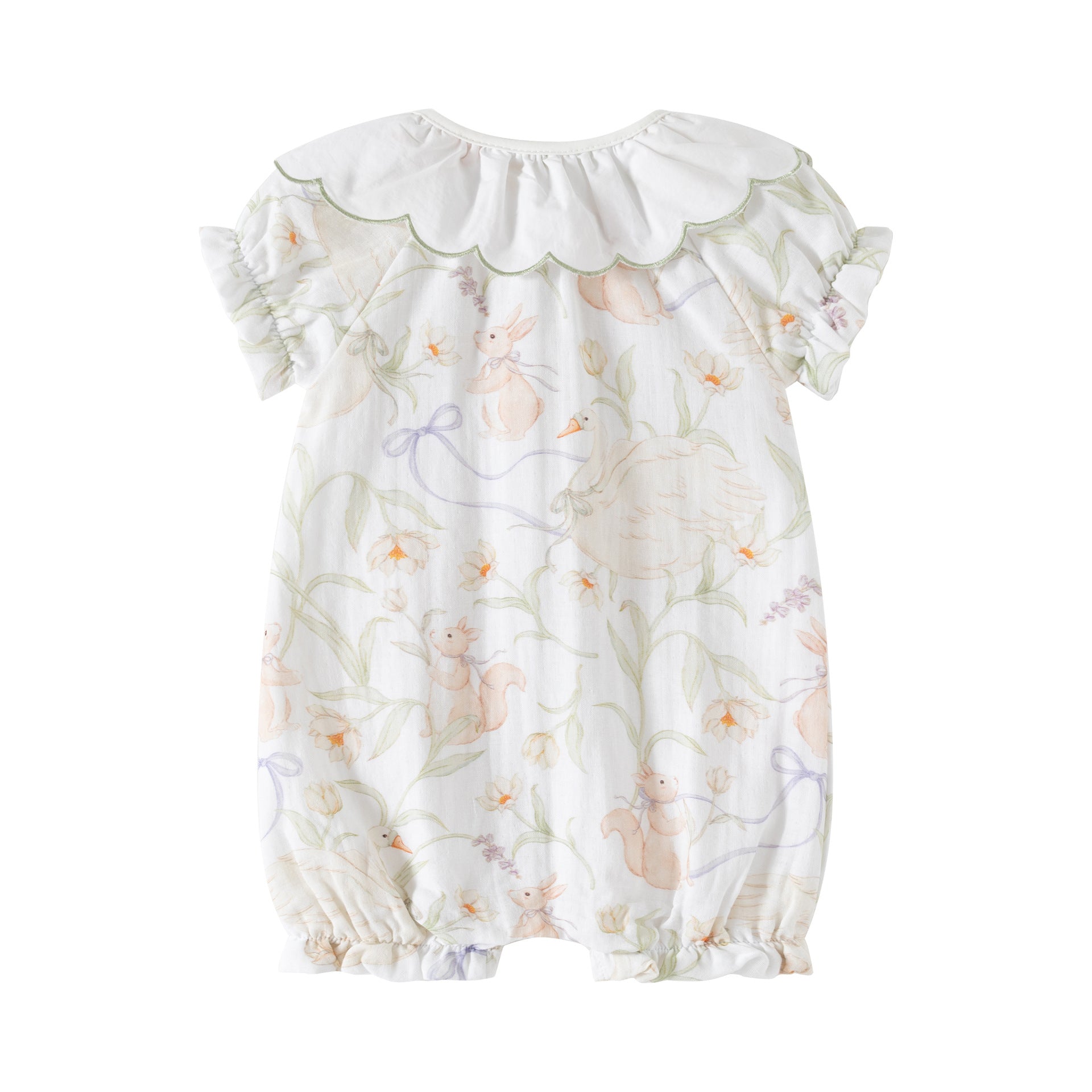 Baby Girl Short Sleeve Cotton Romper with Embroidered Collar – Floral Summer Outfit