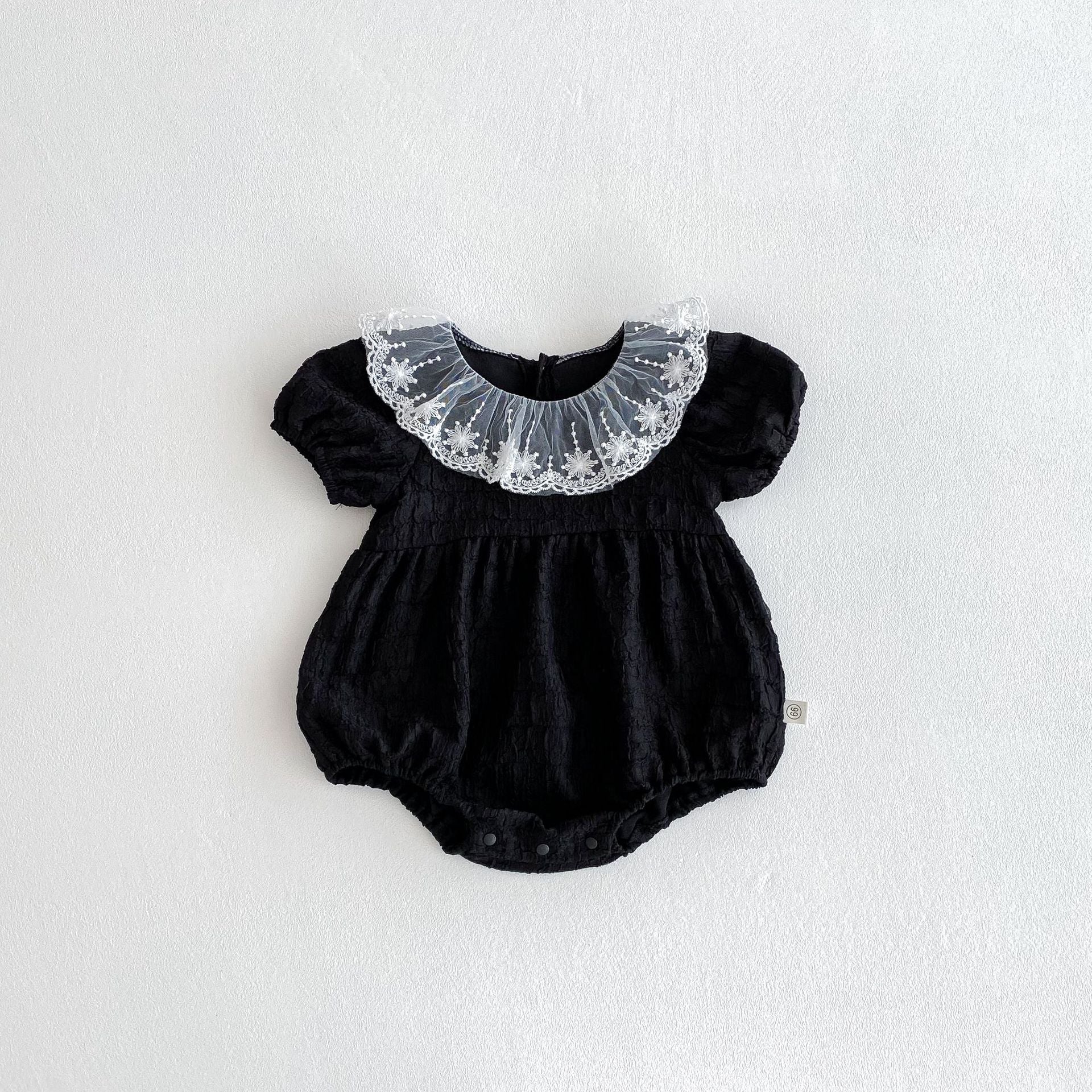 Baby Girl Lace Trim Short Sleeve Bodysuit – Lightweight Summer Cotton Romper