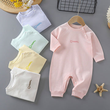 Newborn Cotton Jacquard Romper – Long Sleeve Seamless Spring Fall Bodysuit