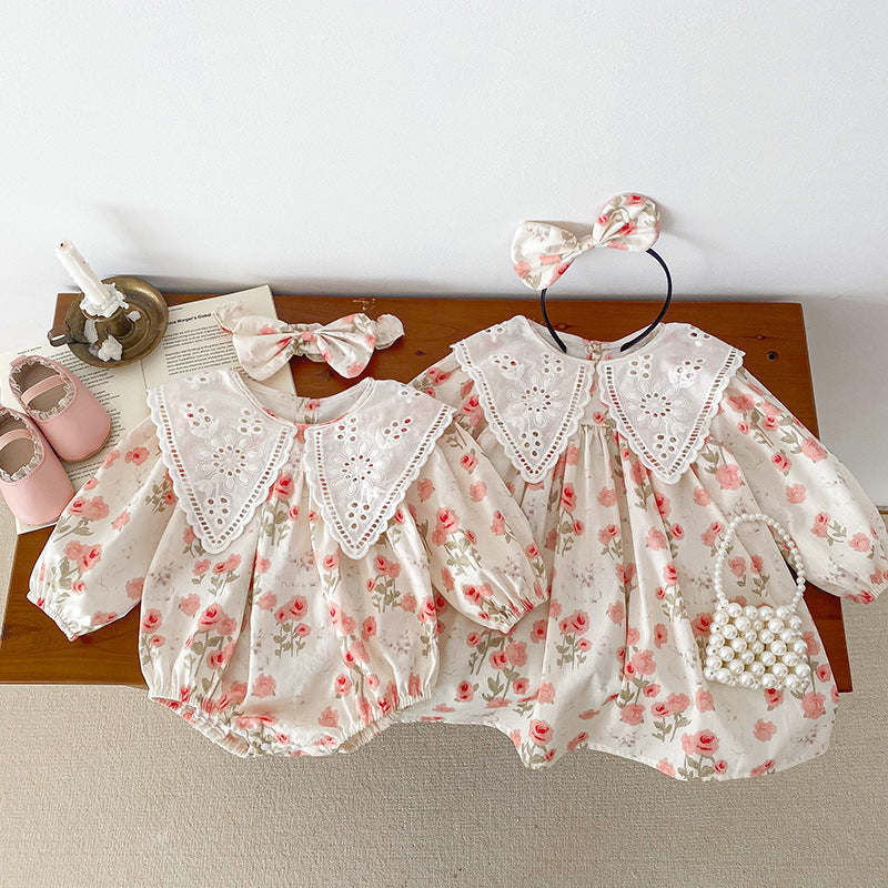 Baby Girl Korean Long Sleeve Bodysuit – Matching Sister Fall Romper Outfit