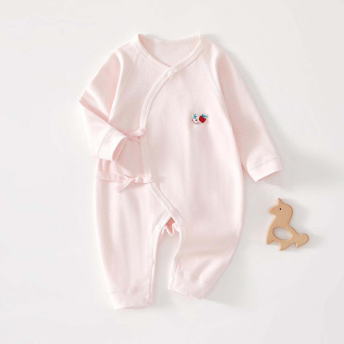 Newborn Baby Girl Cotton Kimono Bodysuit – Seamless Spring Fall Wrap Romper