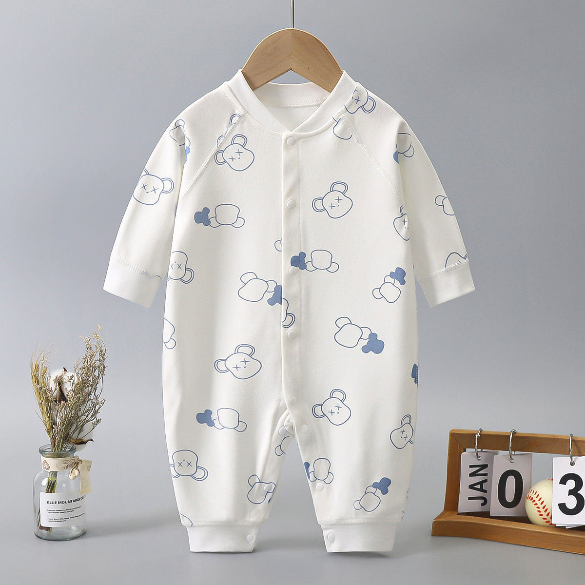 Newborn Cotton Jacquard Romper – Long Sleeve Seamless Spring Fall Bodysuit