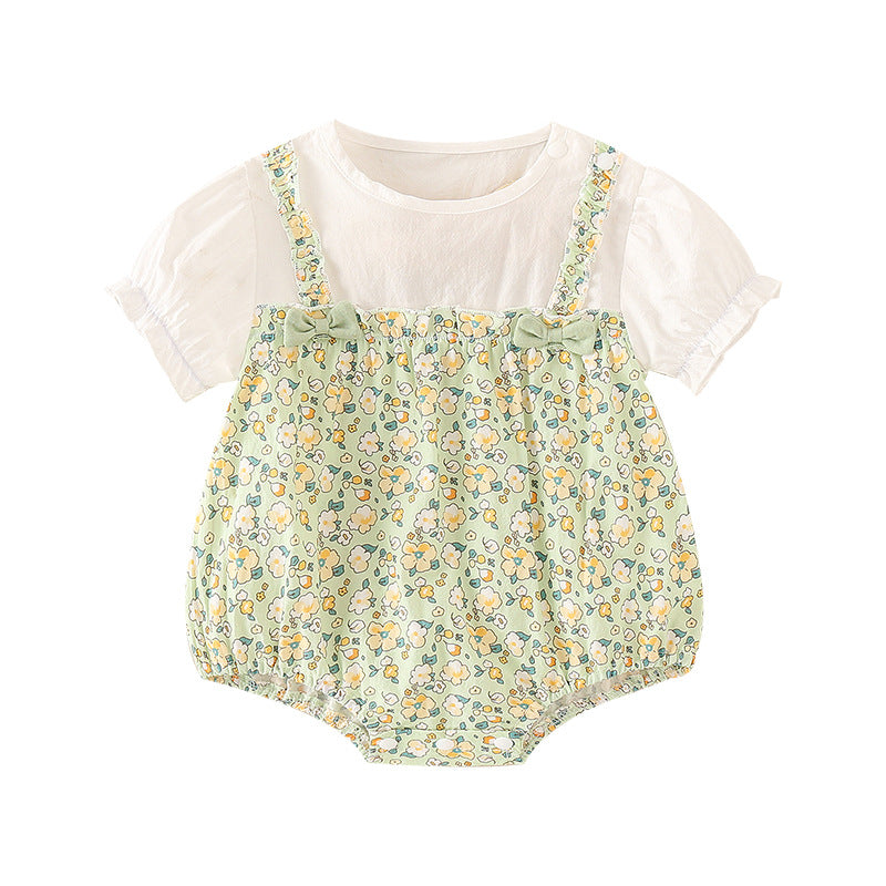Baby Girl Allover Print Romper Dress – Seamless Lightweight Summer Bodysuit