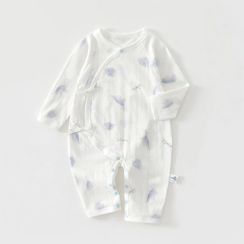 Newborn Tie-Side Cotton Sleep Romper – Lightweight Long Sleeve Summer Kimono Bodysuit