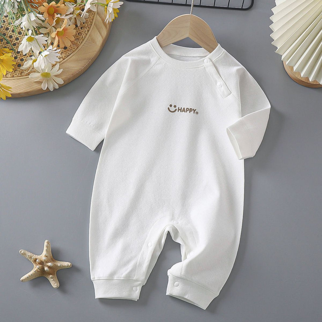 Newborn Cotton Jacquard Romper – Long Sleeve Seamless Spring Fall Bodysuit