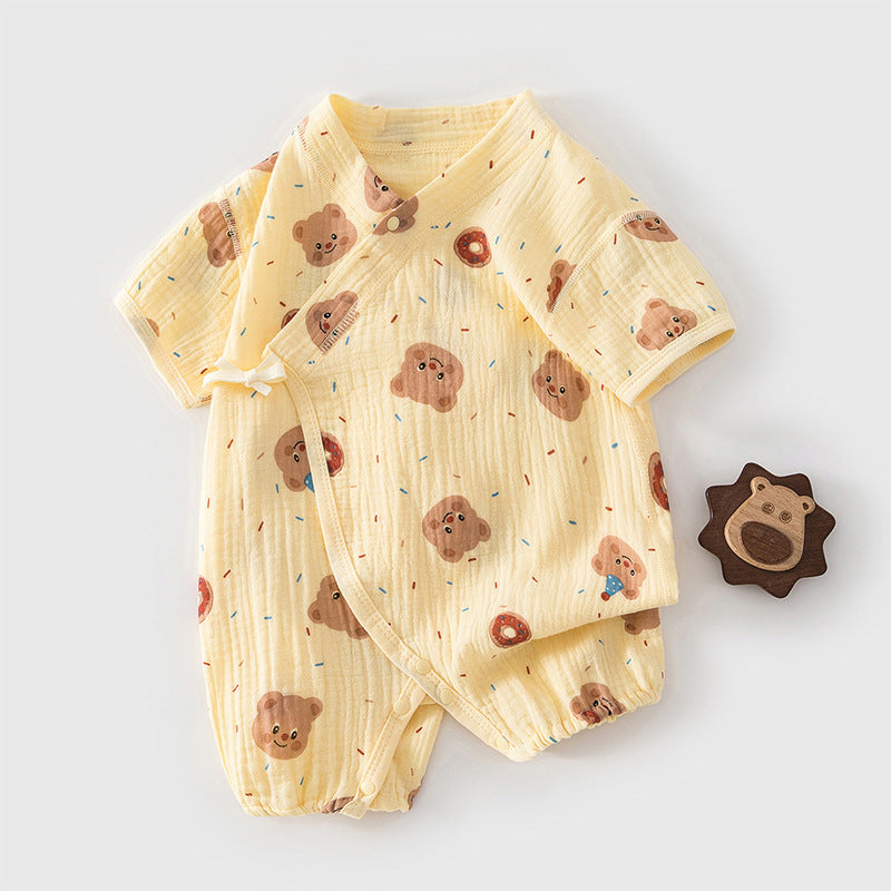 Newborn Gauze Sleep & Play Romper – Short Sleeve Lightweight Summer One-Piece