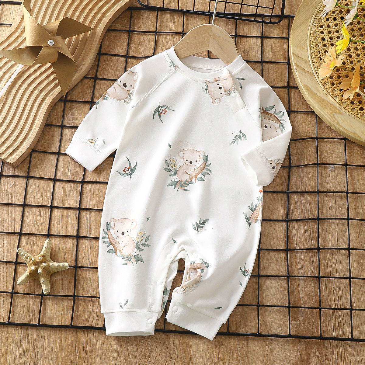 Newborn Cotton Jacquard Romper – Long Sleeve Seamless Spring Fall Bodysuit