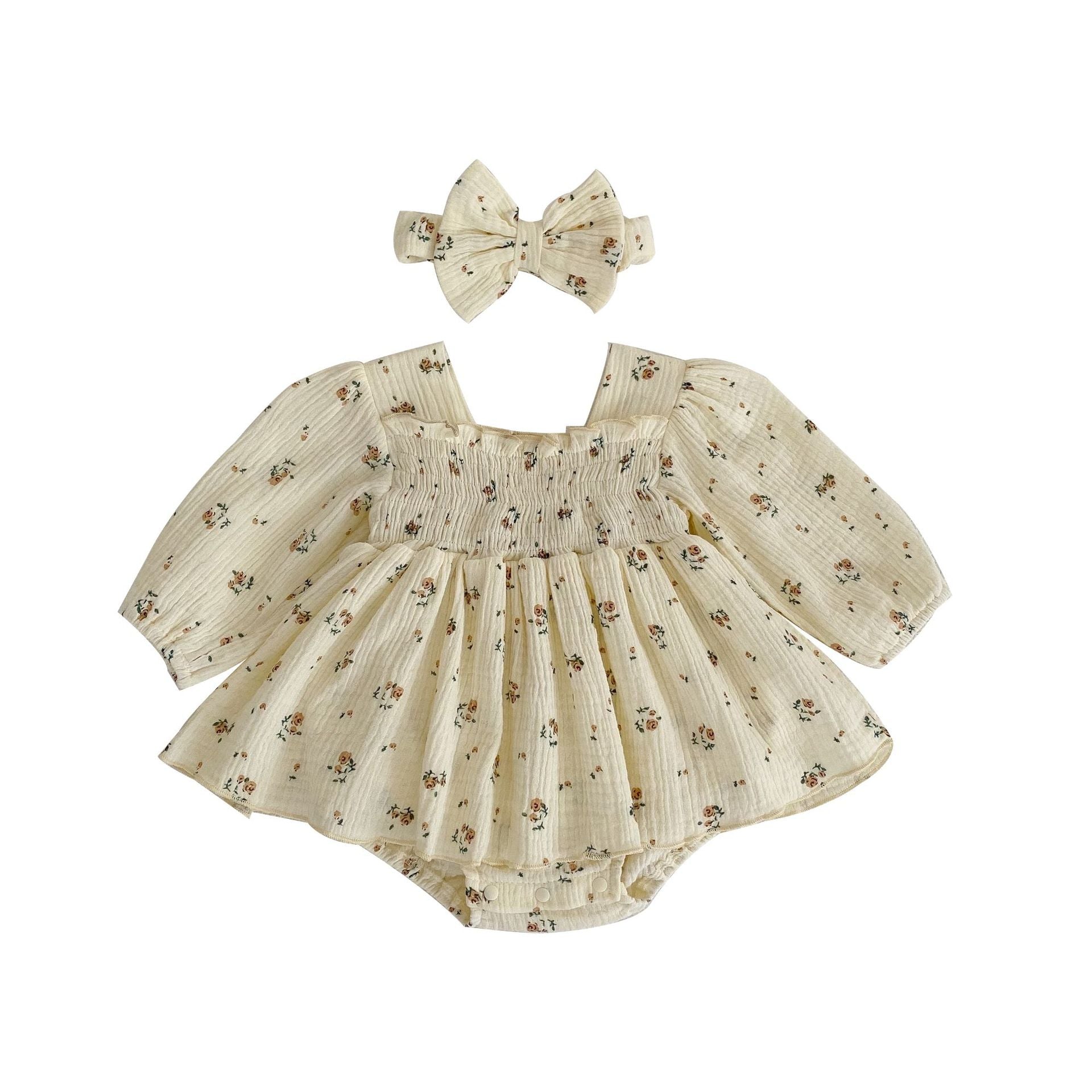 Baby Girl Double Gauze Floral Romper Dress – Princess Summer Bodysuit