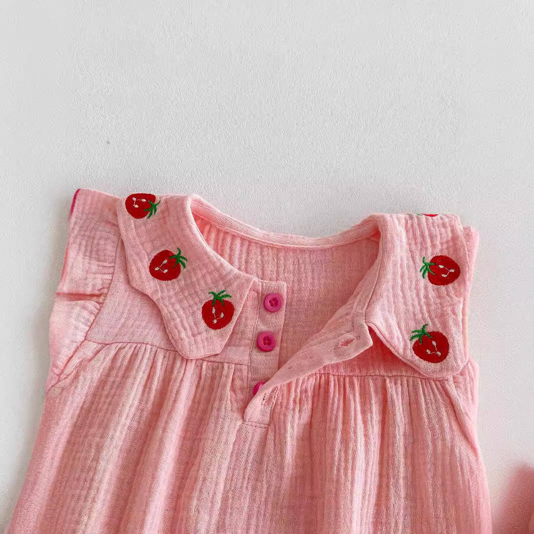 Baby Girl Crinkle Gauze Bodysuit Set with Headband – Princess Summer Romper