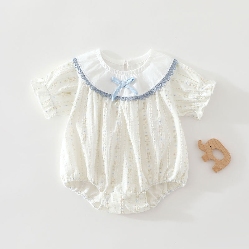 Newborn Baby Girl Jacquard Cotton Bodysuit – Lightweight Summer Princess Romper