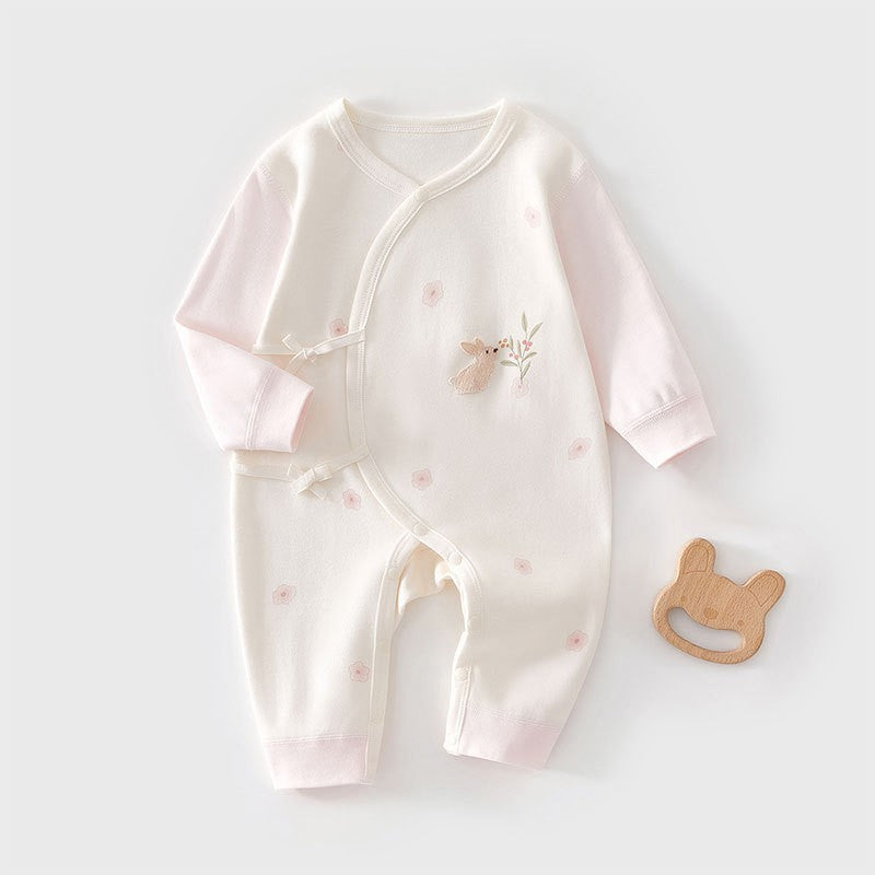 Newborn Baby Girl Cotton Romper with Lace Trim – Long Sleeve Spring Fall Outfit