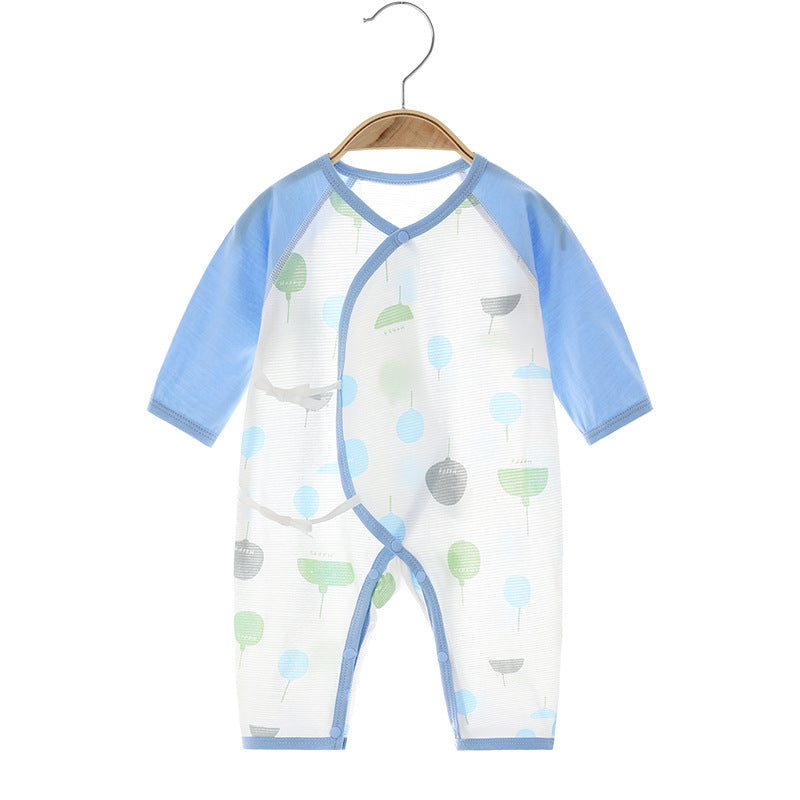 Newborn Lightweight Cotton Romper – Long Sleeve Openwork Summer Bodysuit