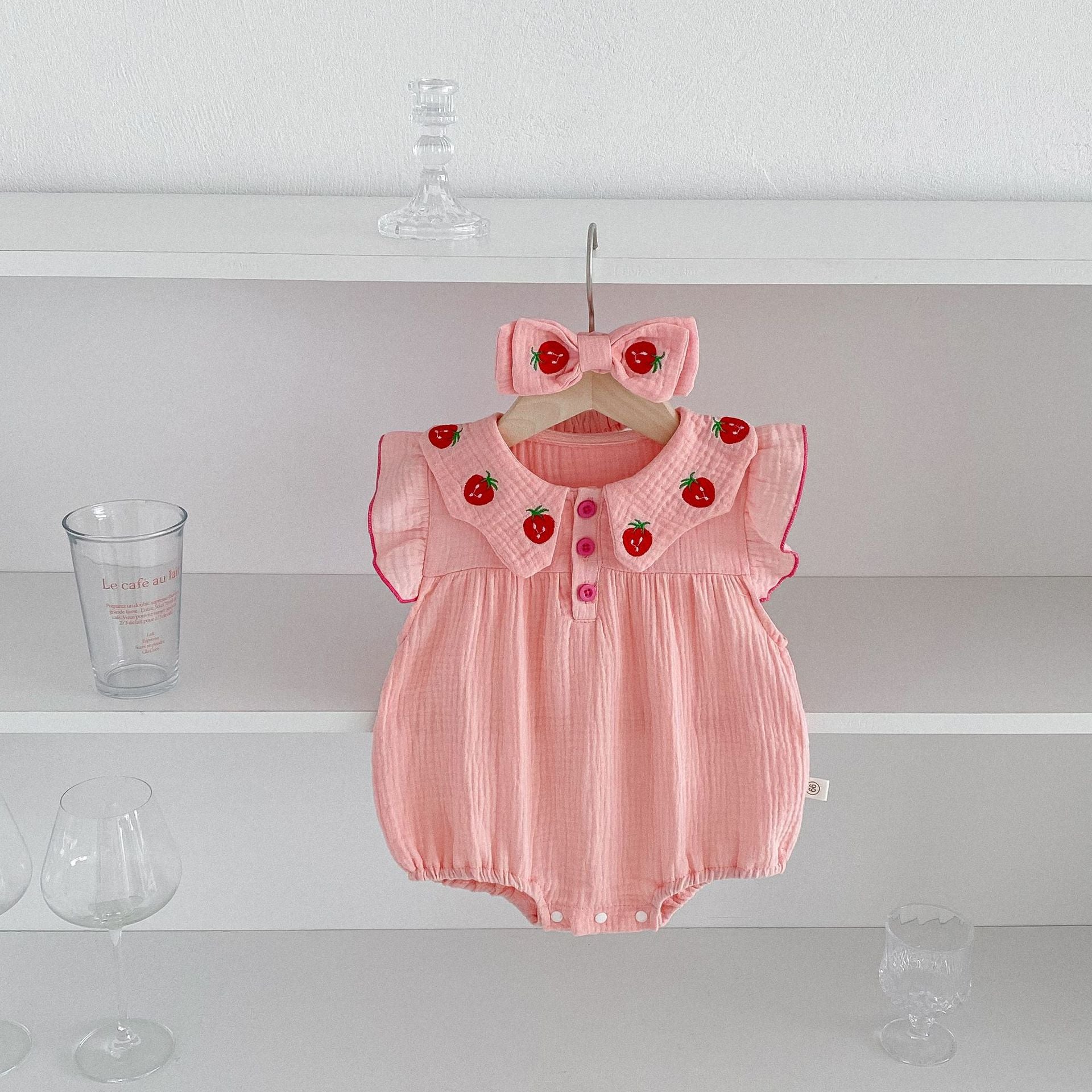 Baby Girl Crinkle Gauze Bodysuit Set with Headband – Princess Summer Romper