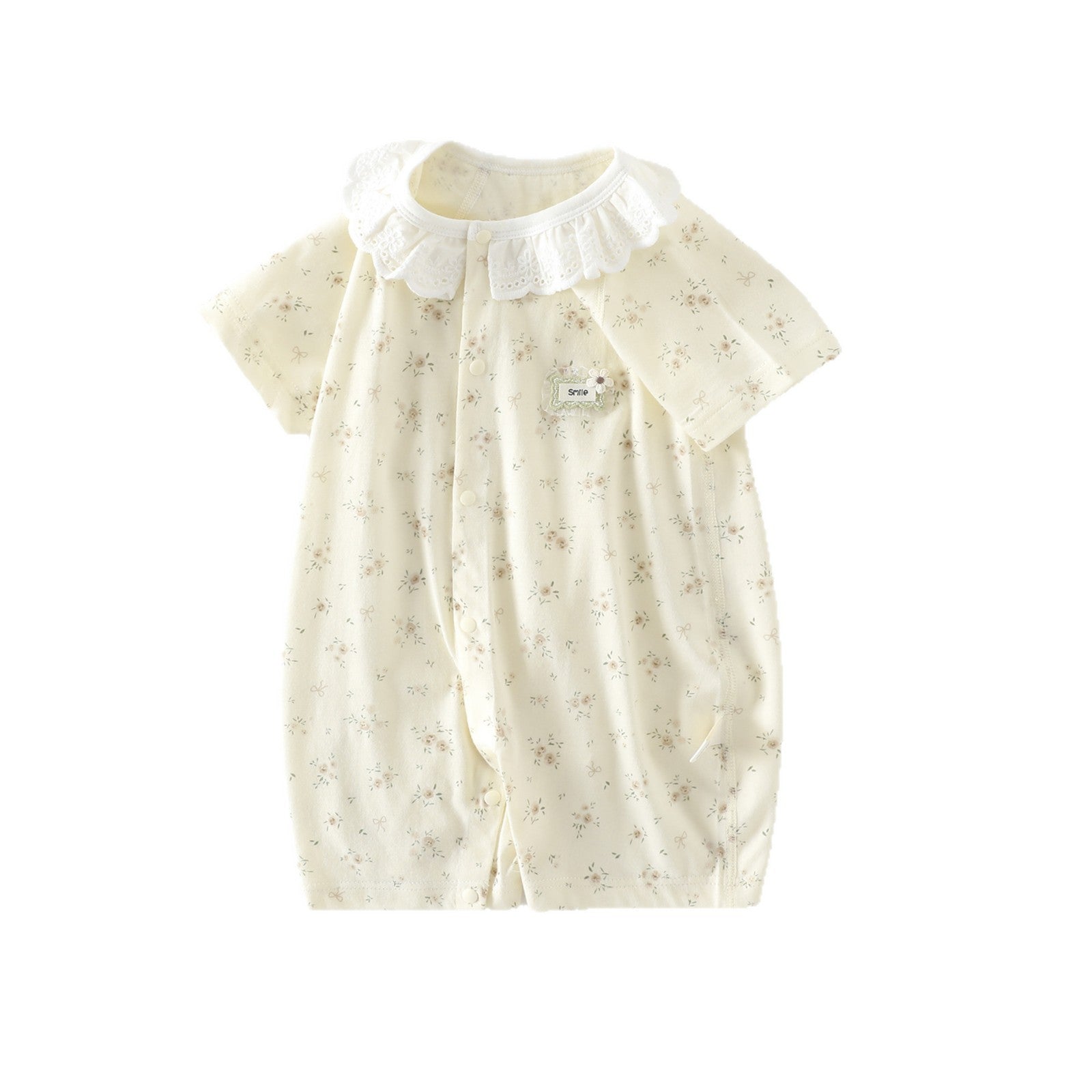 Baby Girl Lace Collar Short Sleeve Bodysuit – Lightweight Breathable Summer Romper
