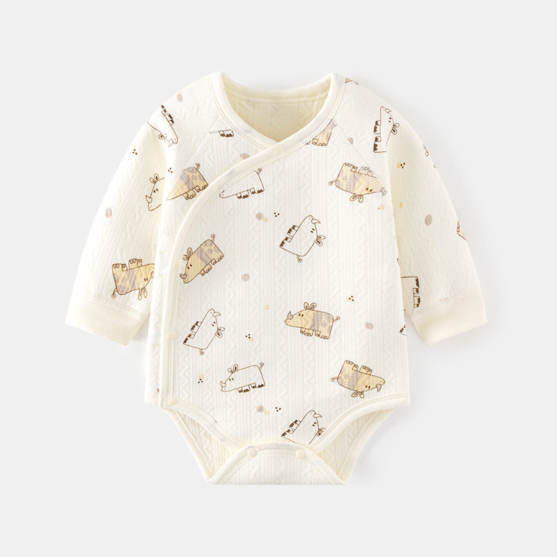 Newborn Long Sleeve Cotton Bodysuit – Lightweight Printed Spring Fall Baby Outfit