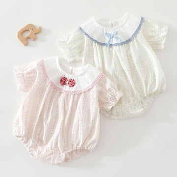 Newborn Baby Girl Jacquard Cotton Bodysuit – Lightweight Summer Princess Romper