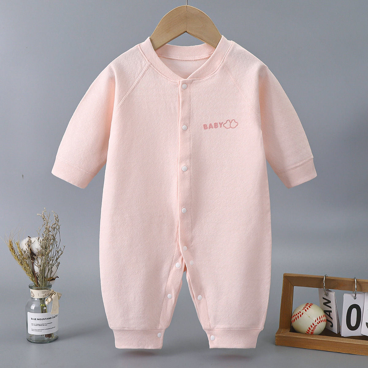 Newborn Cotton Jacquard Romper – Long Sleeve Seamless Spring Fall Bodysuit