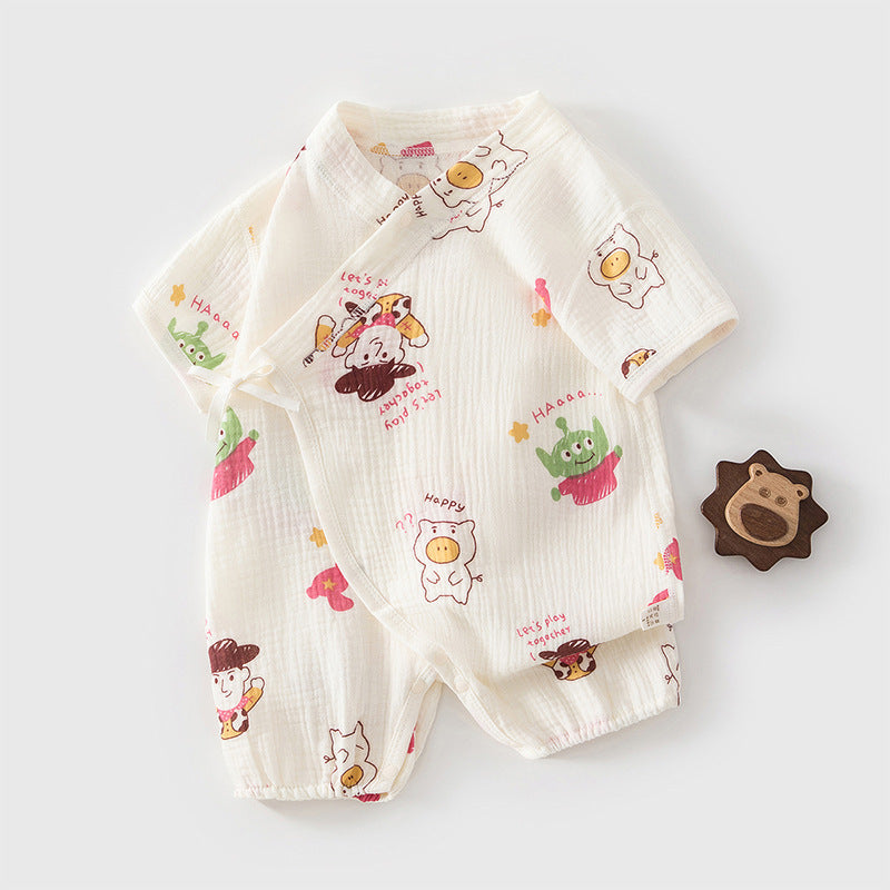 Newborn Gauze Sleep & Play Romper – Short Sleeve Lightweight Summer One-Piece