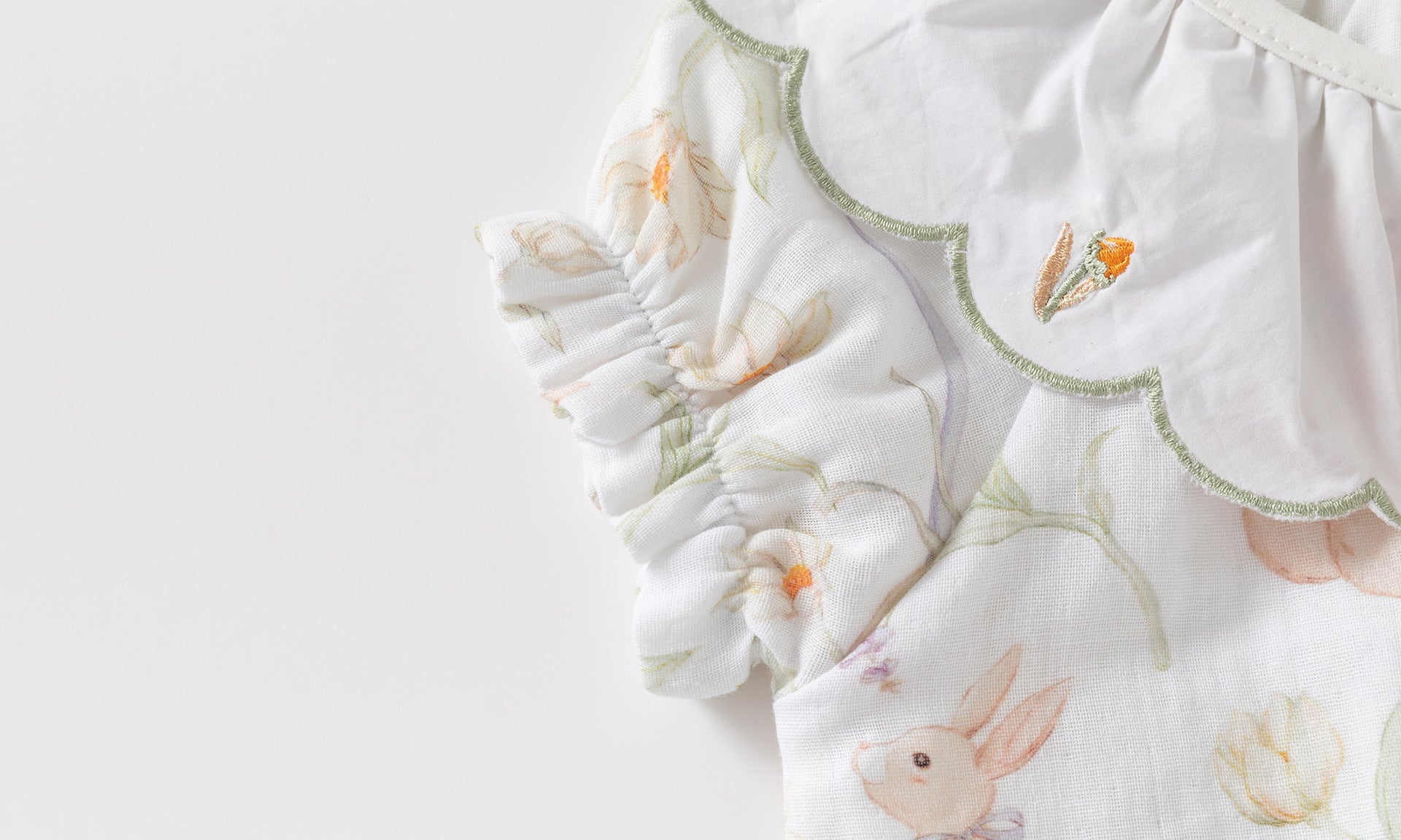 Baby Girl Short Sleeve Cotton Romper with Embroidered Collar – Floral Summer Outfit